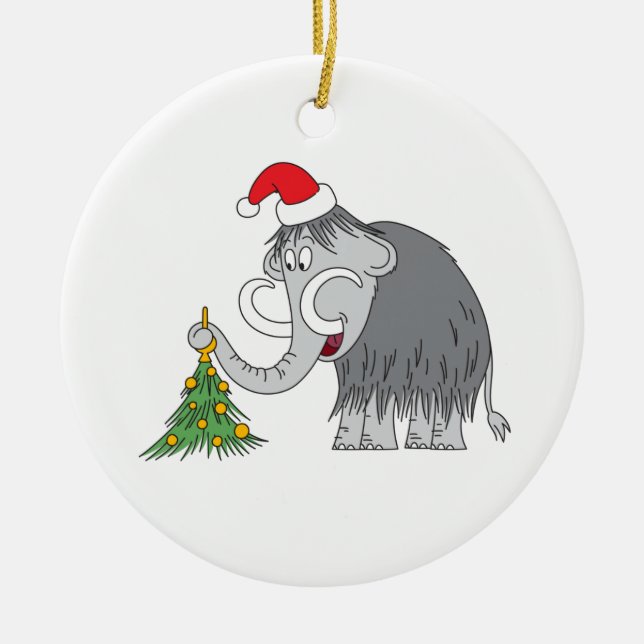 Merry Christmas Tree Cute Mammoth Santa Hat Ceramic Ornament (Front)