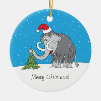 Merry Christmas Tree Cute Mammoth Santa Hat