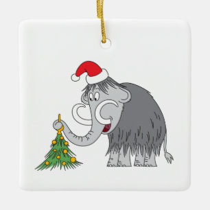 Merry Christmas Tree Cute Mammoth Santa Hat Ceramic Ornament