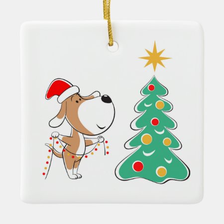 Merry Christmas Tree Cute Puppy Dog Santa Hat Cera
