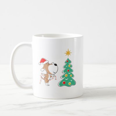 Merry Christmas Tree Cute Puppy Dog Santa Hat