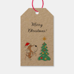 Merry Christmas Tree Cute Puppy Dog Santa Hat Gift Tags