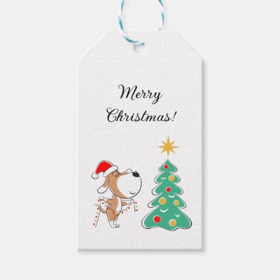 Merry Christmas Tree Cute Puppy Dog Santa Hat