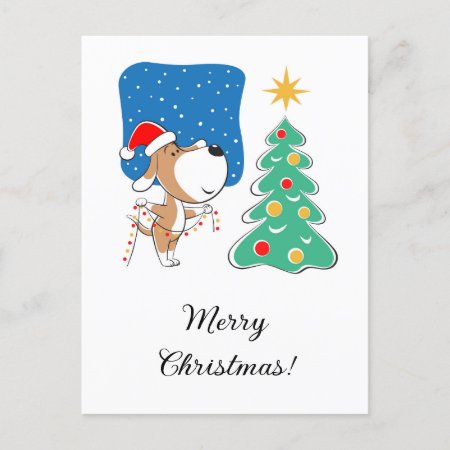 Merry Christmas Tree Cute Puppy Dog Santa Hat