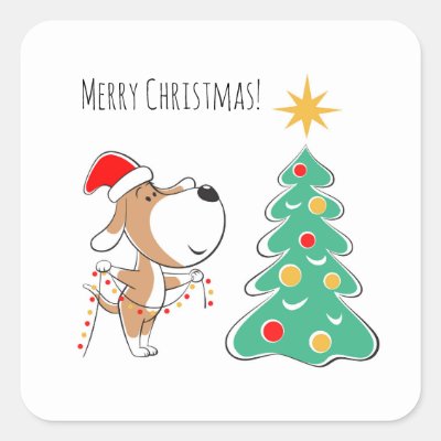 Merry Christmas Tree Cute Puppy Dog Santa Hat