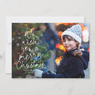 Merry Christmas tree cute type red two photo Holiday Card