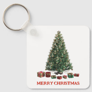 Merry Christmas. Tree (design 1) with gifts Keychain