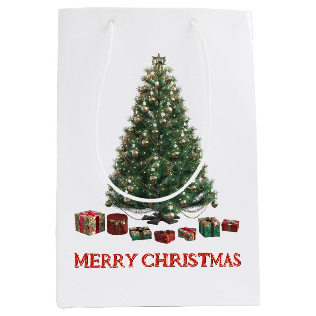 Merry Christmas. Tree (design 1) with gifts Medium Gift Bag (Front)