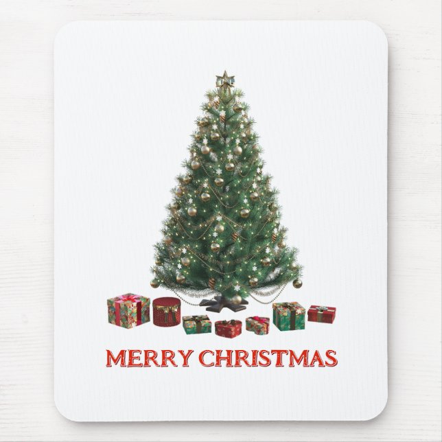 Merry Christmas. Tree (design 1) with gifts Mouse Pad (Front)
