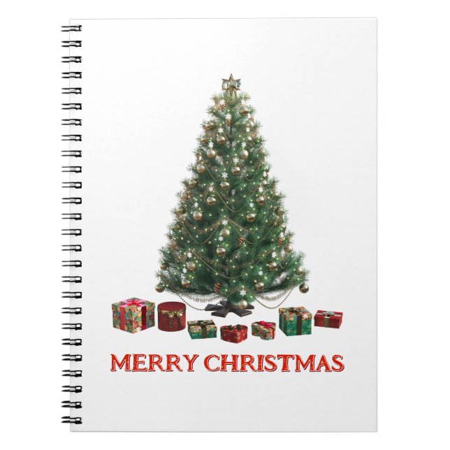 Merry Christmas. Tree (design 1) with gifts Notebook (Front)