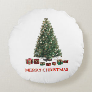 Merry Christmas. Tree (design 1) with gifts Round Pillow
