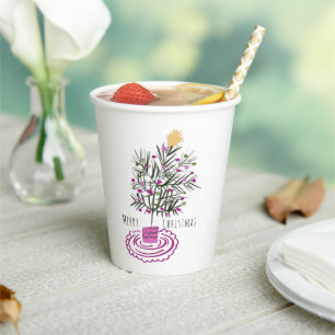 Merry Christmas Tree Doodle Art Paper Cups