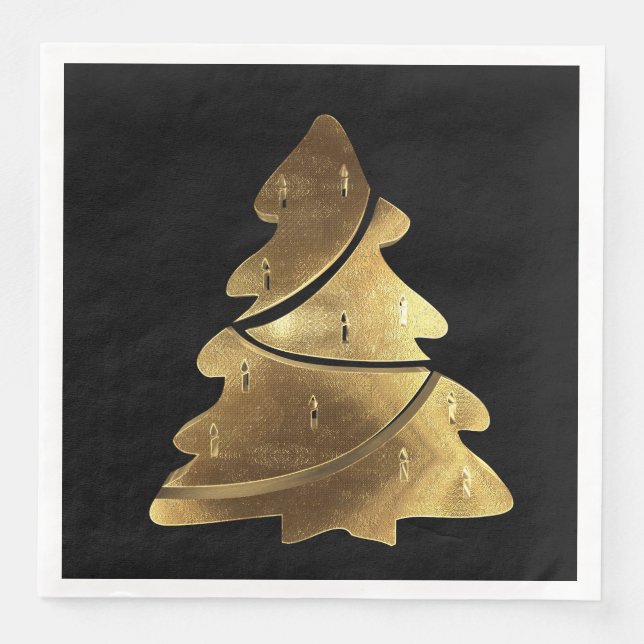 Merry Christmas Tree Elegant Chic Faux Gold Foil Napkin (Front)