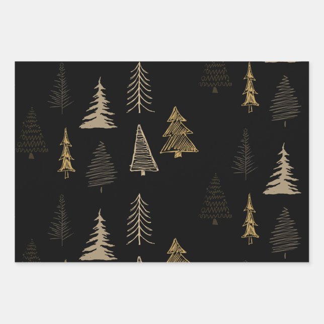 Merry Christmas Tree Falala Brown, Black Holiday Wrapping Paper Sheet (Front)
