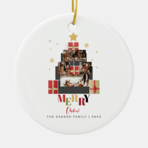 Merry Christmas Tree Family Photo Collage Ceramic Ornament