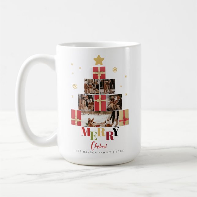 Merry Christmas Tree Family Photo Collage Coffee Mug (Left)
