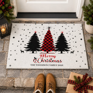 Merry Christmas Tree Festive Snowflake Winter Doormat