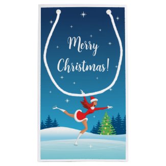 Merry Christmas Tree Figure Skating Girl Santa Hat