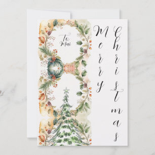 Merry Christmas Tree Floral Holiday Greeting Card