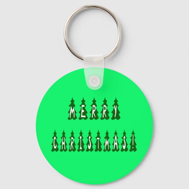 Merry Christmas Tree Font Keychain (Front)