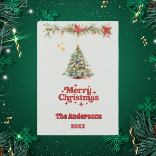 Merry Christmas tree garland sage green card