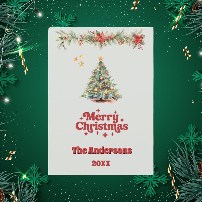 Merry Christmas tree garland sage green card (Creator Uploaded)