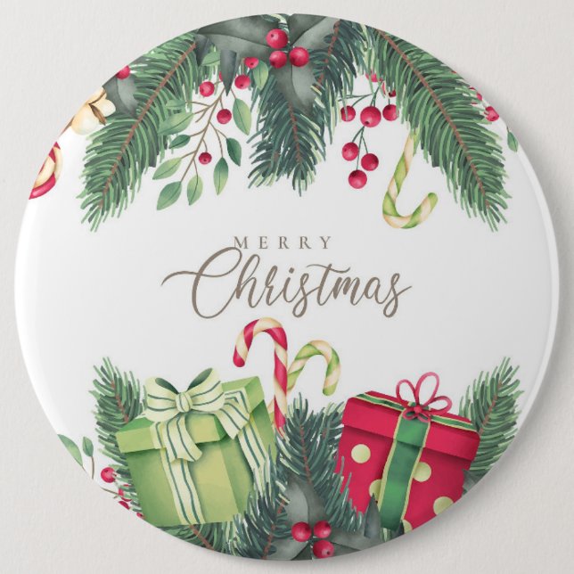 Merry Christmas Tree Gifts Decoration 6 Inch Round Button (Front)