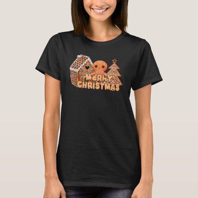 Merry Christmas Tree Gingerbread Xmas vibes Snowma T-Shirt (Front)