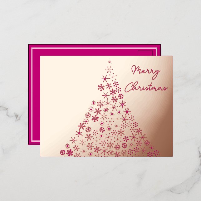 Merry Christmas Tree Gold Foil Invitation Postcard (Front/Back)