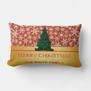 Merry Christmas Tree Gold Glitter Snowflake Lumbar Pillow
