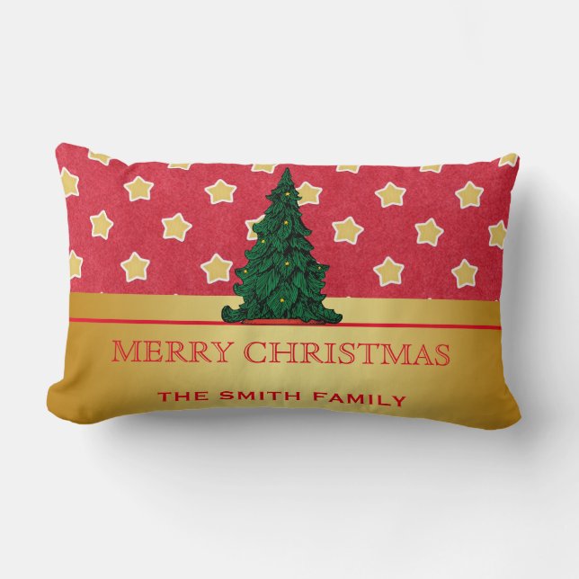 Merry Christmas Tree Gold Glitter Star Lumbar Pillow (Front)