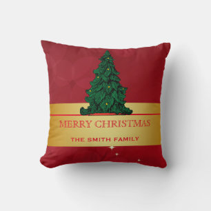 Merry Christmas Tree Gold Glitter Star Throw Pillow