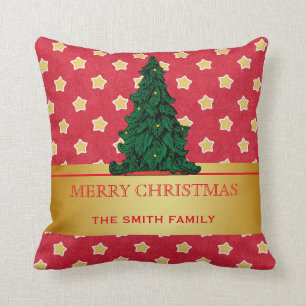 Merry Christmas Tree Gold Glitter Star Throw Pillow