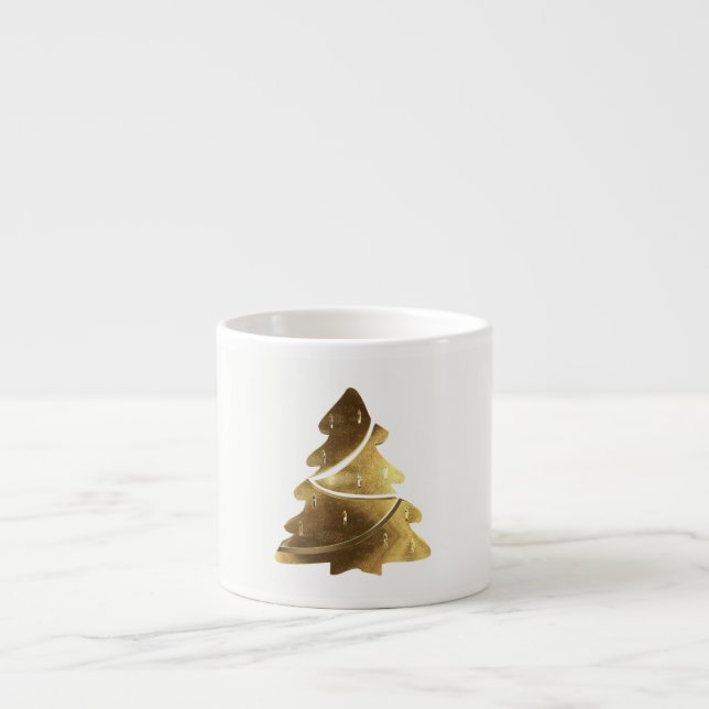 Merry Christmas Tree Gold Look Elegant Espresso Cup (Front)