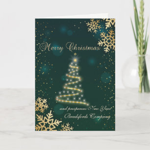 Merry Christmas Tree Gold Snowflakes,Green Holiday Card