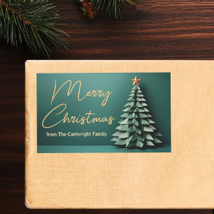 Merry Christmas Tree Gorgeous Green Gold Party Sticker