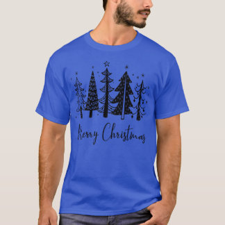 Merry Christmas Tree Graphic  Rustic Sketch Xmas T T-Shirt