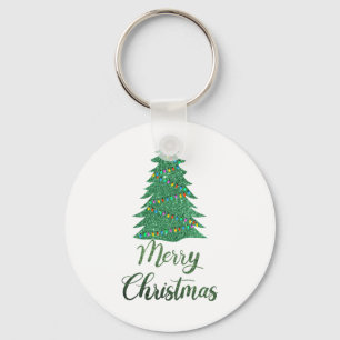 Merry christmas tree- green glitter keychain