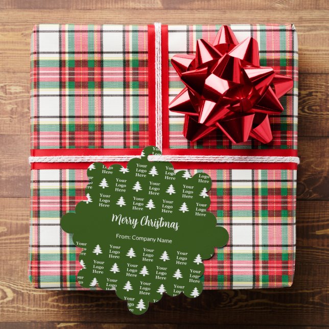 Merry Christmas Tree Green White Company Logo  Ornament Card (Insitu (Gift))