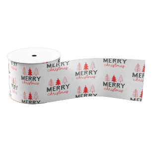Merry Christmas Tree Grey Red Grosgrain Ribbon