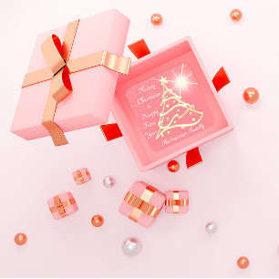 Merry Christmas Tree Happy New Year Gold Powder Square Sticker