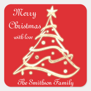 Merry Christmas Tree Happy New Year Red Gold  New Square Sticker
