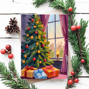 Merry Christmas Tree Holiday Painting Card