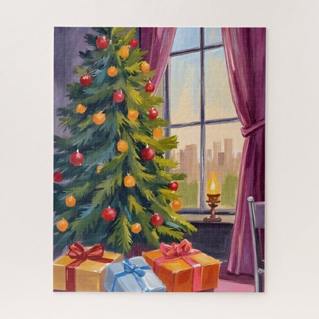 Merry Christmas Tree Holiday Painting Jigsaw Puzzle (Vertical)