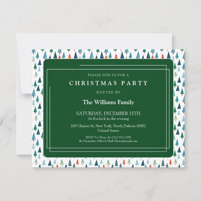Merry Christmas Tree Holiday Wintery Green Party Invitation (Front)