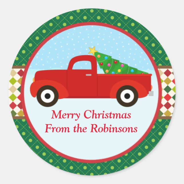 Merry Christmas Tree in a Truck Sticker (Front)