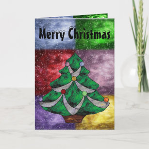 Merry Christmas Tree in Stained Glass Holiday Card