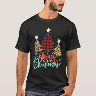 Merry Christmas Tree Leopard And Buffalo Plaid T-Shirt