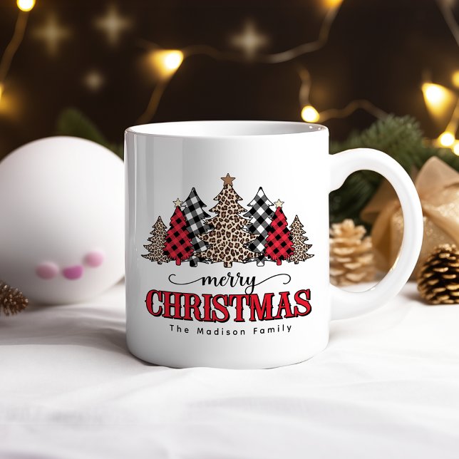Merry Christmas Tree Leopard & Buffalo Plaid  Coffee Mug (Creator Uploaded)