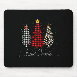 Merry Christmas Tree Leopard Plaid Printed  Mouse Pad